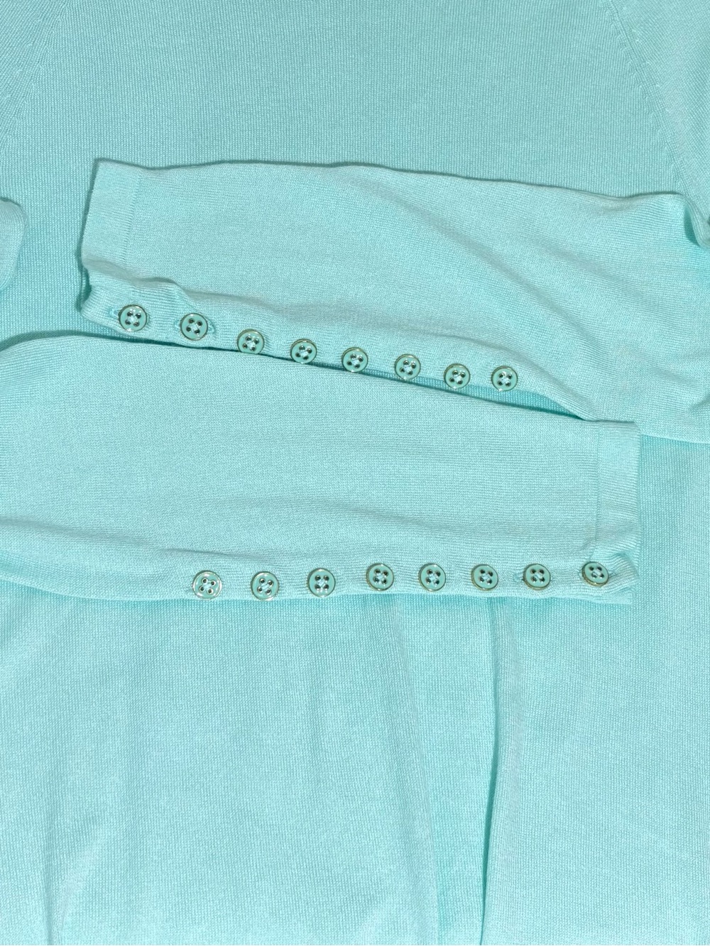 J.McLaughlin Jamey Sweater Aqua Button Sleeve Knit Top Medium Preppy - Picture 6 of 11